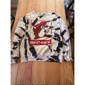 Buc-ee's Tie Dye Sweatshirt Womens Medium Black White Graphic Beaver Pullover